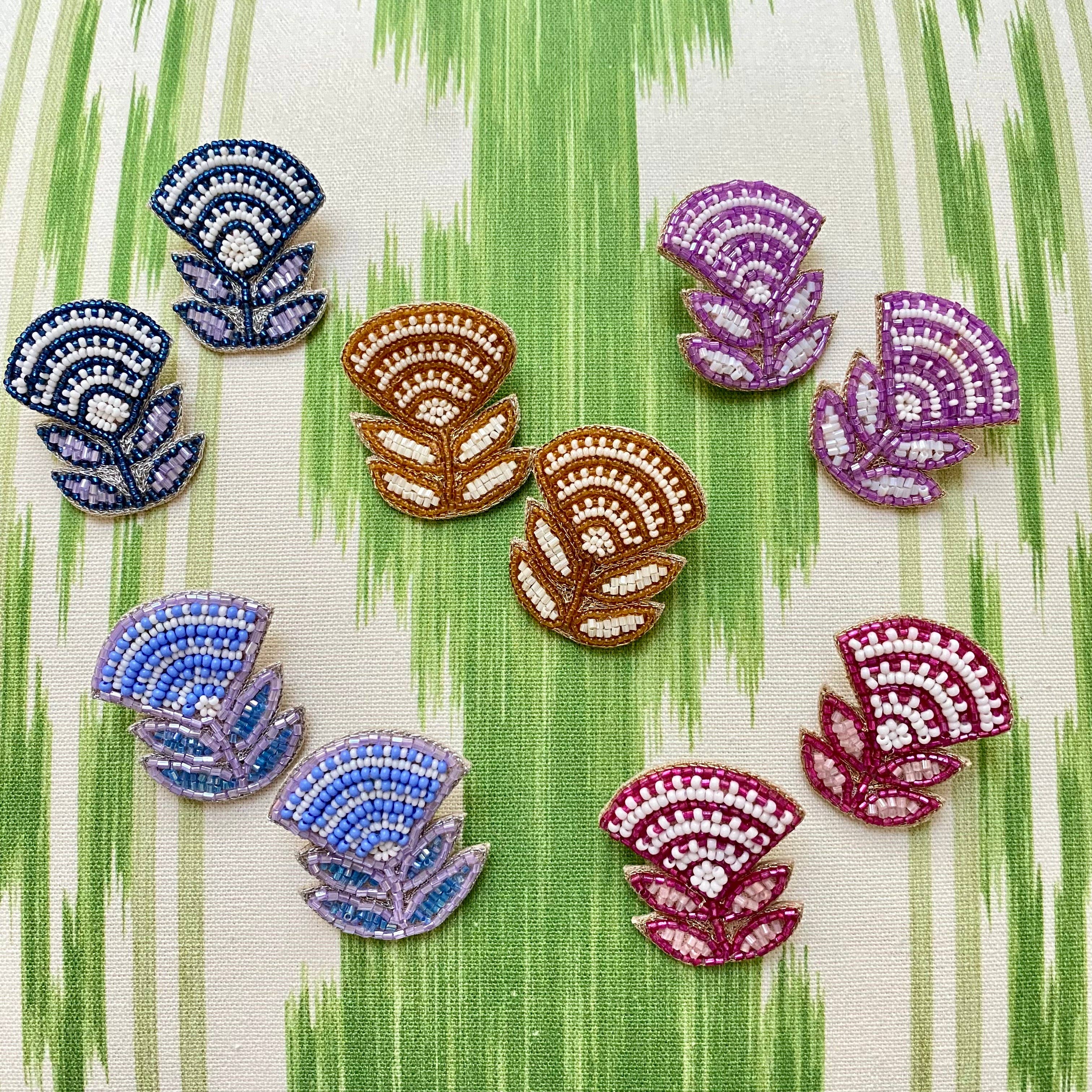 Block Print Flower Earrings in Lavender