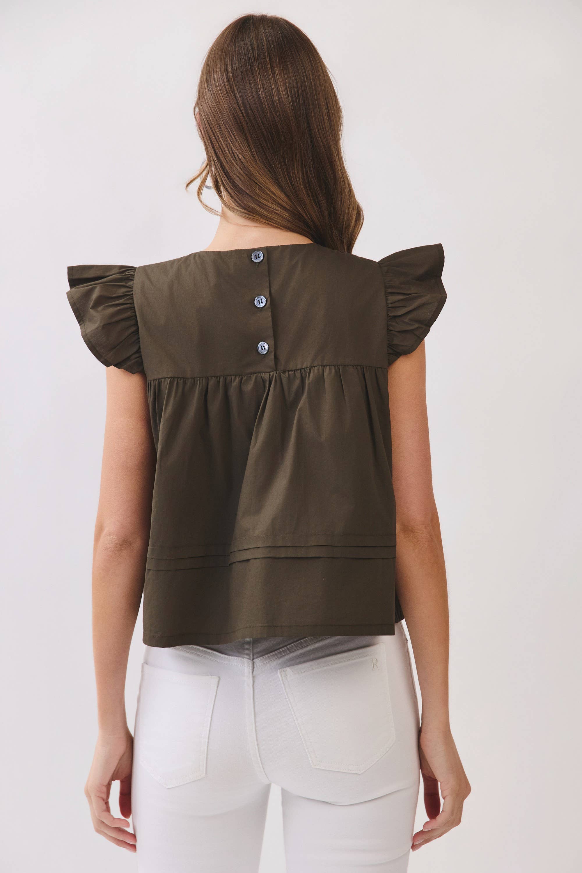 Olive Ruffle Sleeve Top