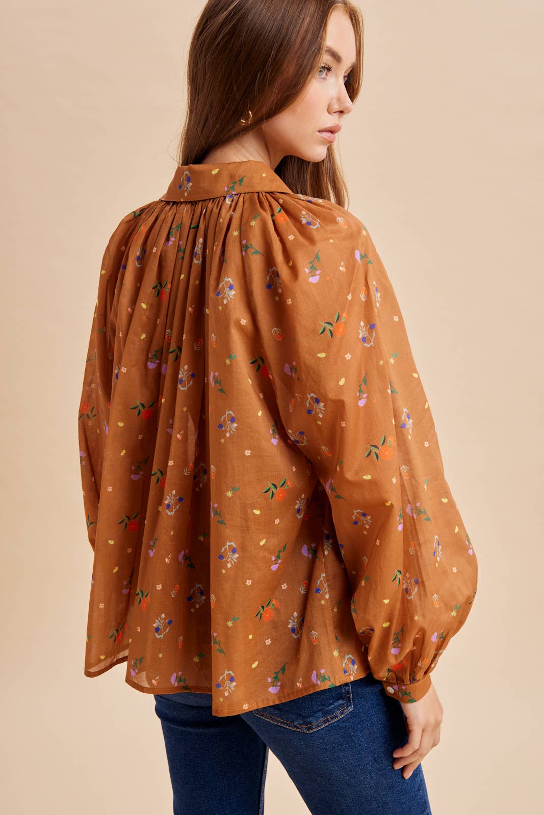 Floral Sepia Button Down Blouse