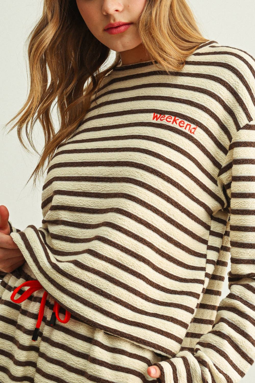 Textured Stripe Long Sleeve Top