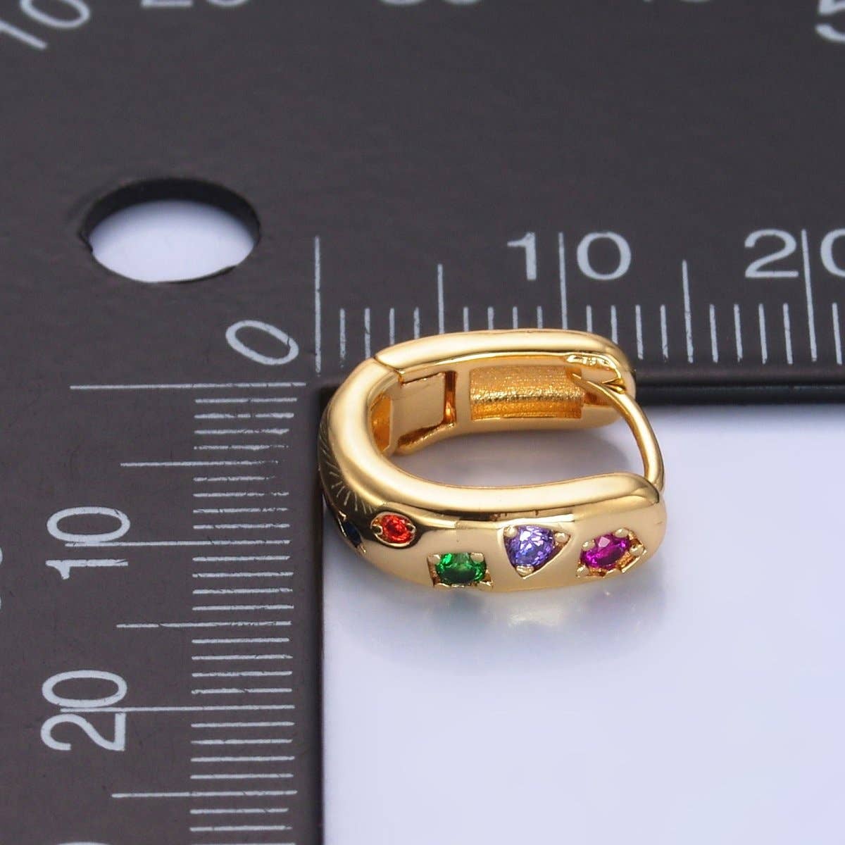 24K Gold Filled Multicolor CZ U-Shaped Huggie Earrings | AB002