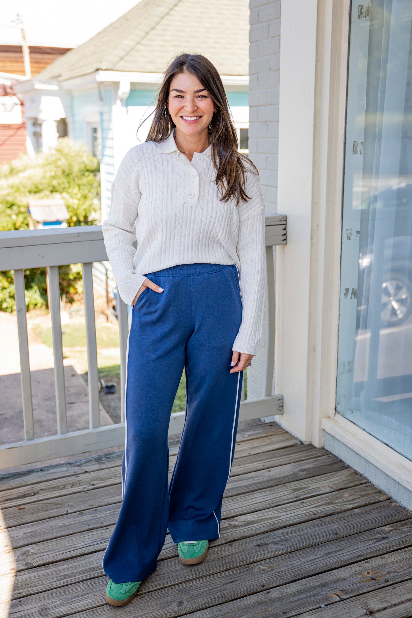 Piped Navy Athletic Pants