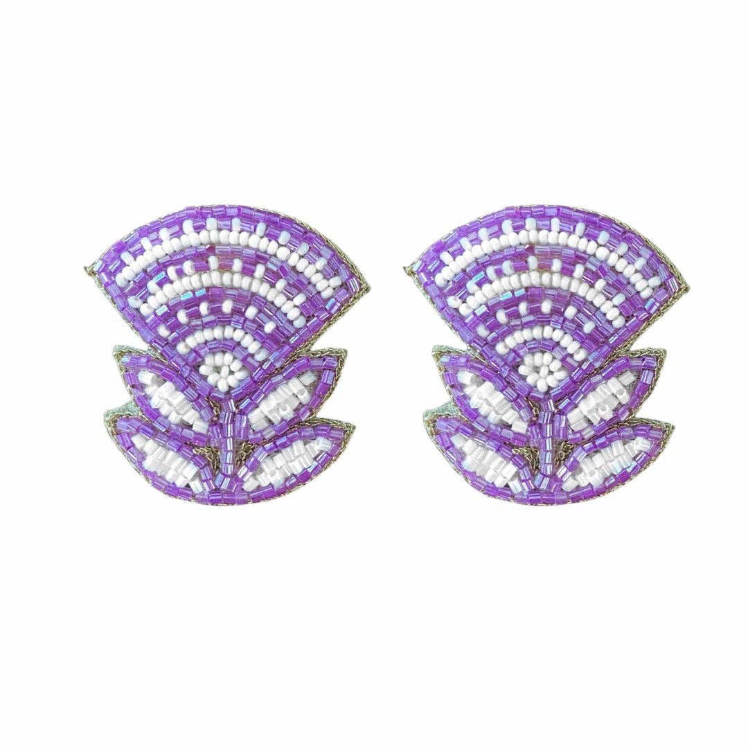Block Print Flower Earrings in Lavender