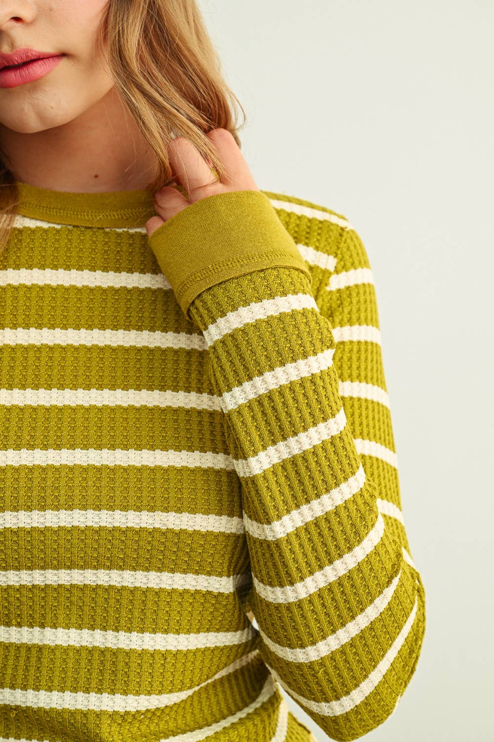 Green Olive Waffle Knit Top