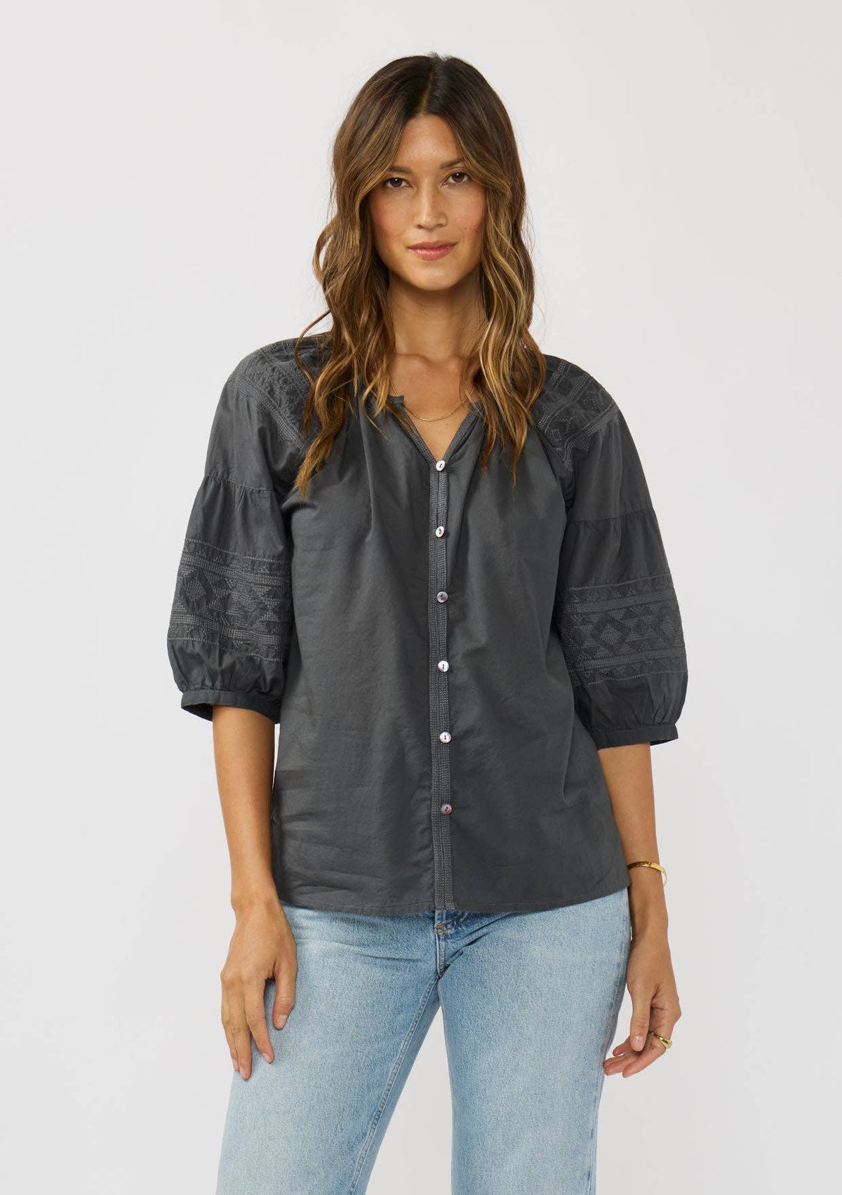 Grey Puff Sleeve Blouse