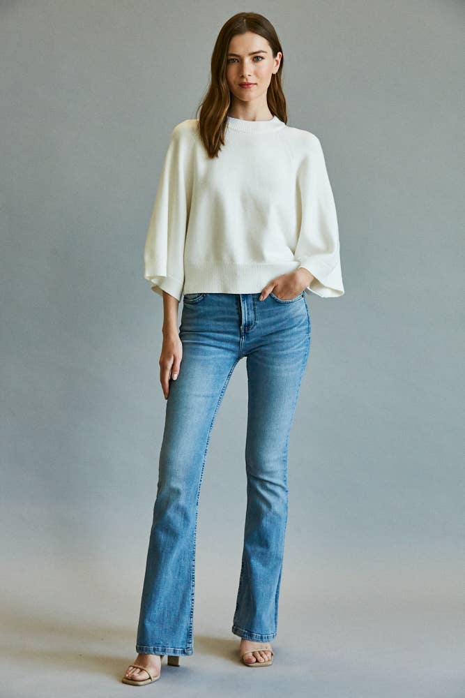 Cream Raglan Bell Sleeve Sweater