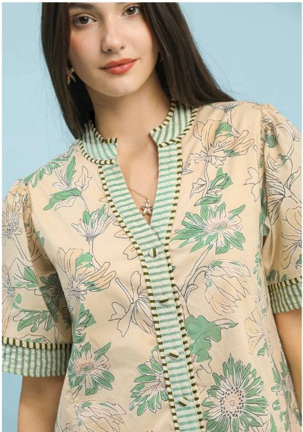 Sage Bloom Mini Dress