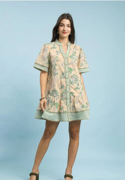 Sage Bloom Mini Dress