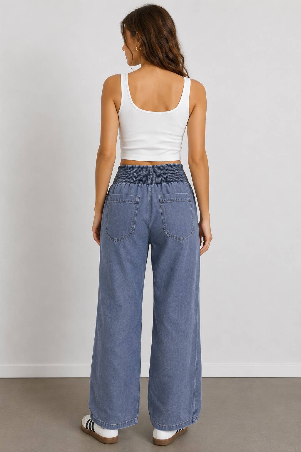 Smocked Waist Relaxed Denim Pants