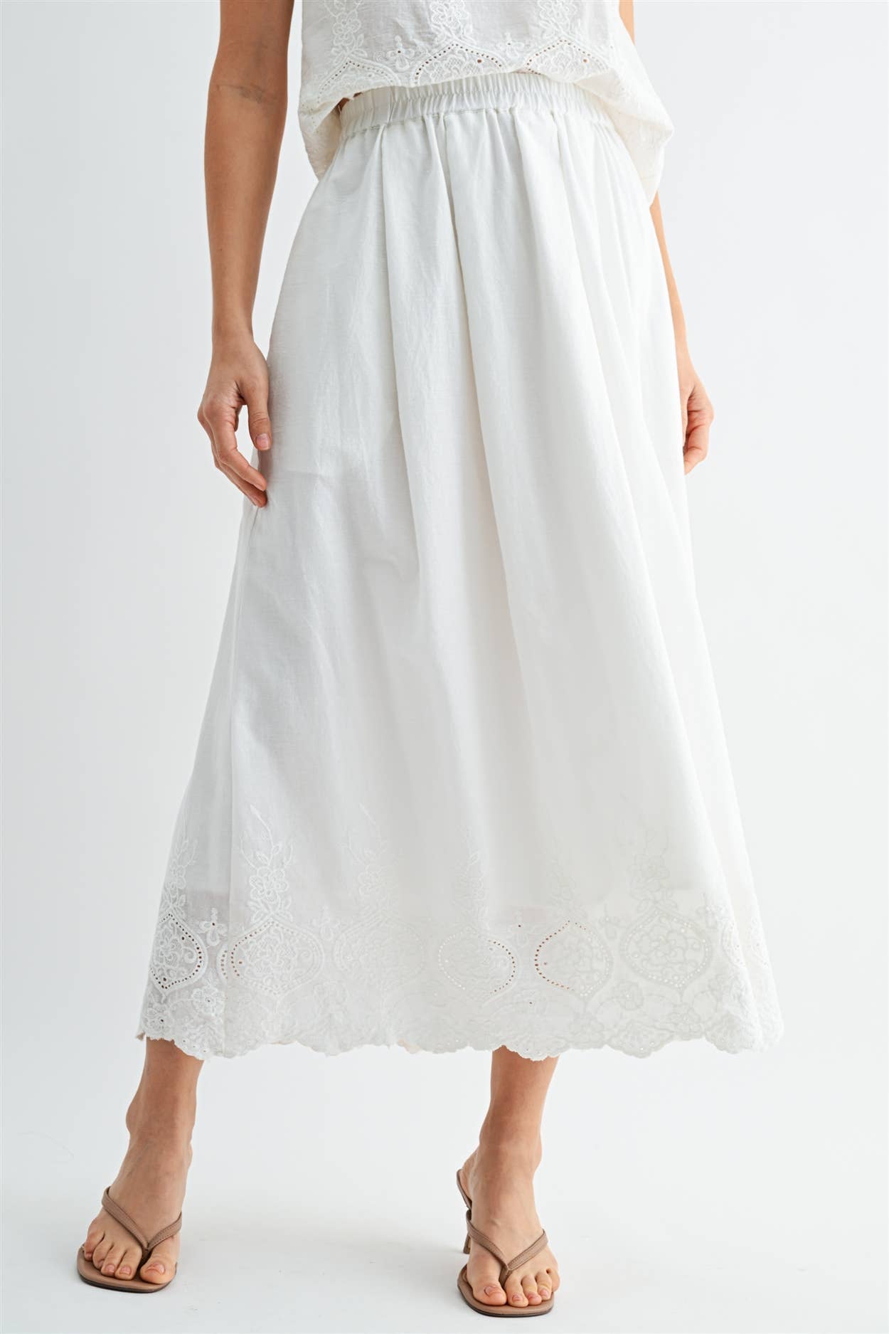 Eyelet Hem Midi Skirt