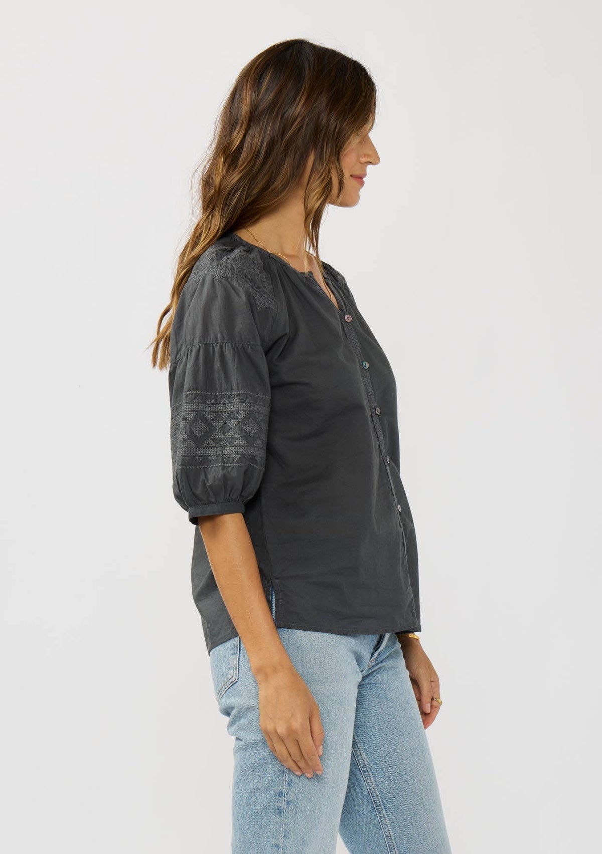 Grey Puff Sleeve Blouse