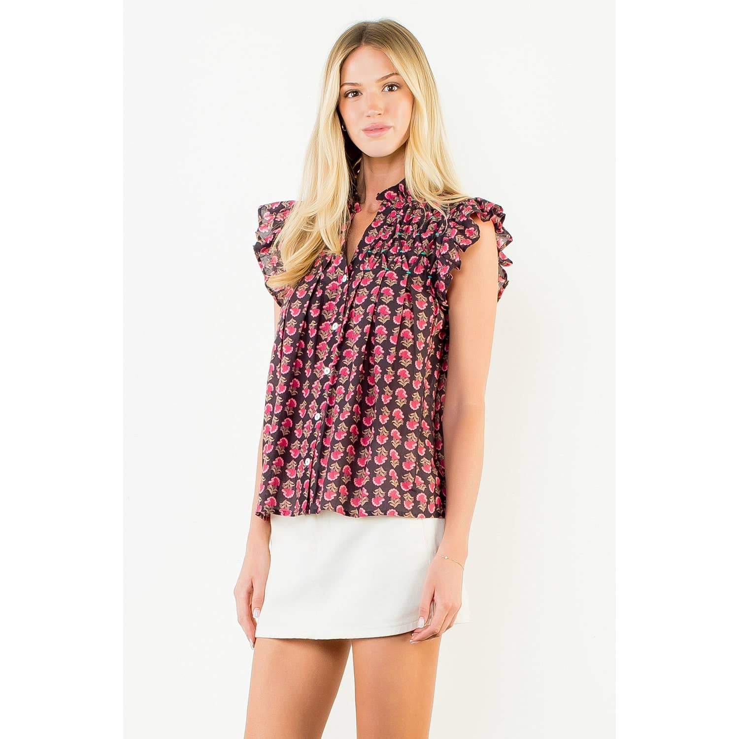 Cassidy Flutter Sleeve Button Top