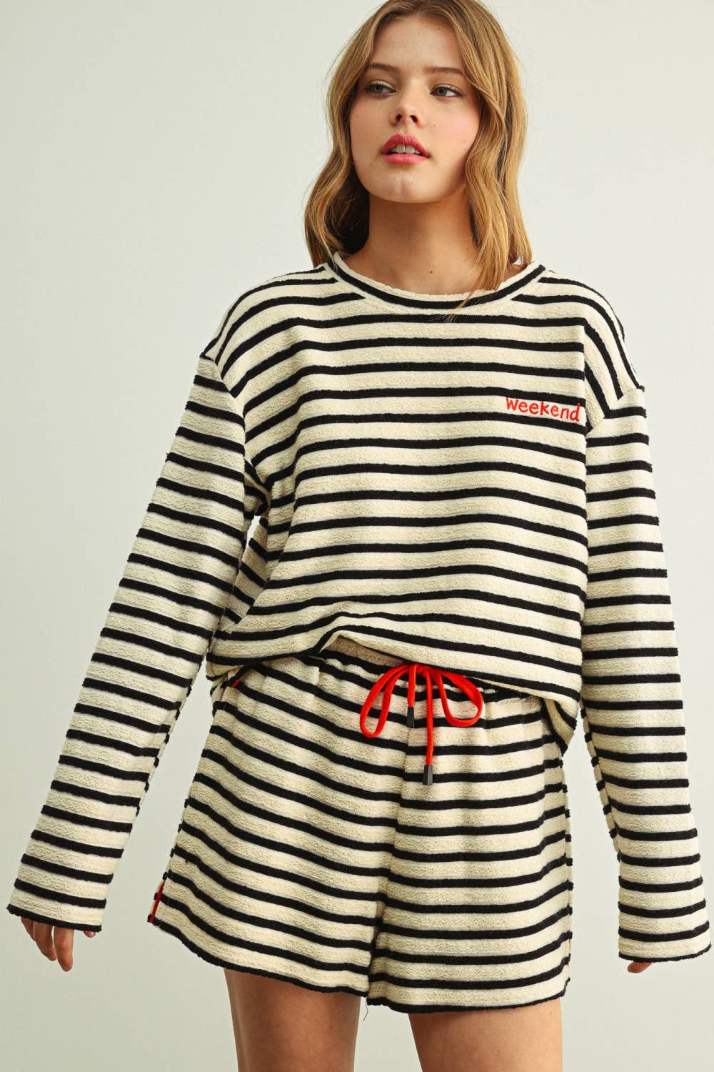 Textured Stripe Long Sleeve Top