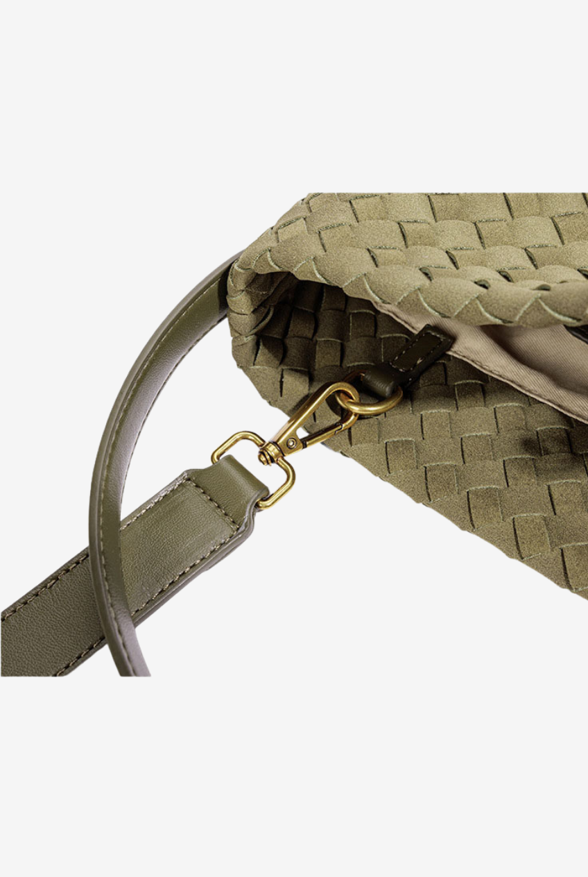 Woven Suede Hobo Crossbody Bag: Olive