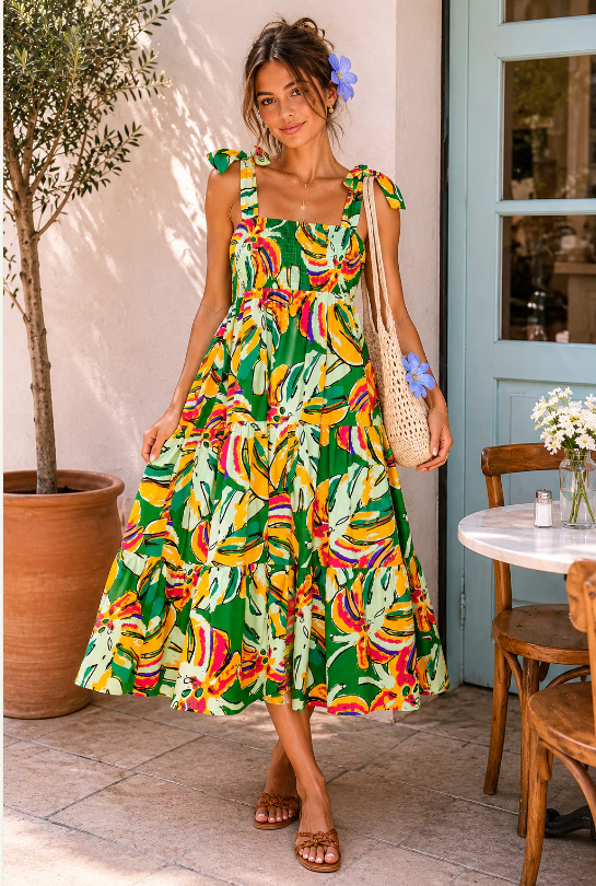 Calypso Monstera Midi Dress
