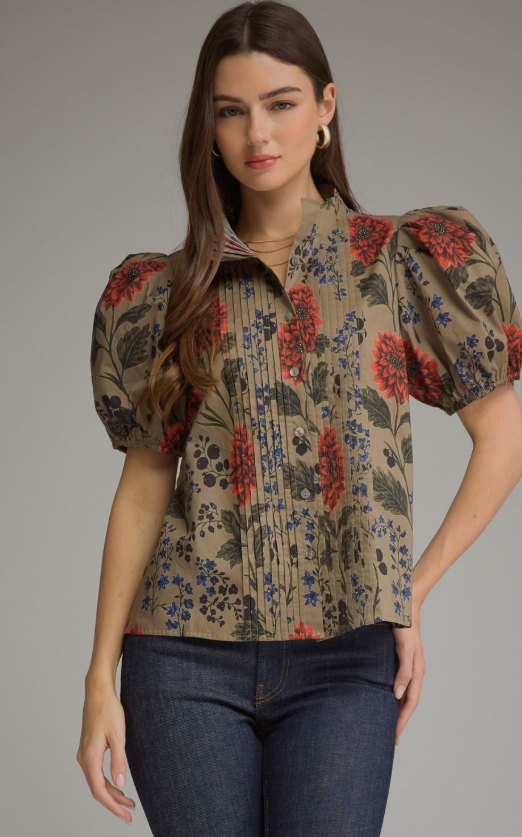 Camel Puff Sleeve Blouse