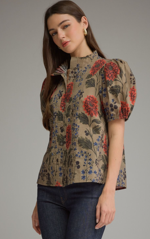 Camel Puff Sleeve Blouse