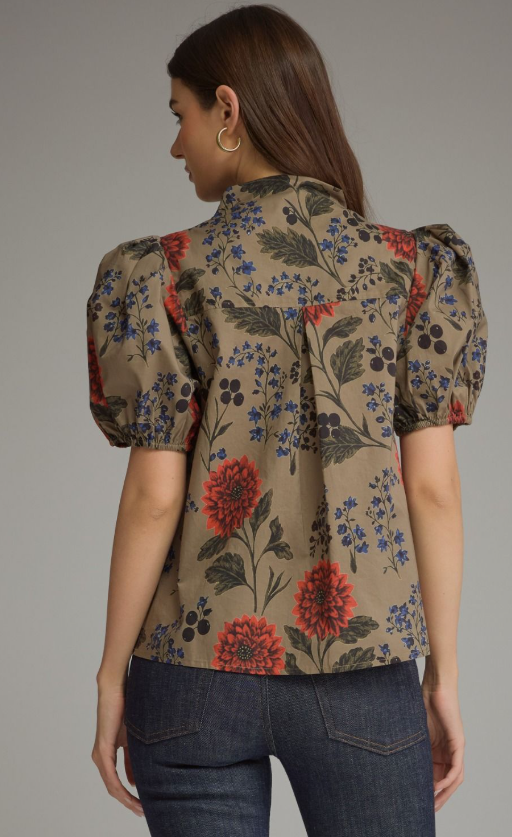 Camel Puff Sleeve Blouse