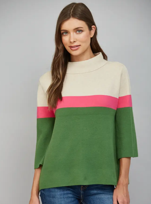Color Block Mock Neck Sweater