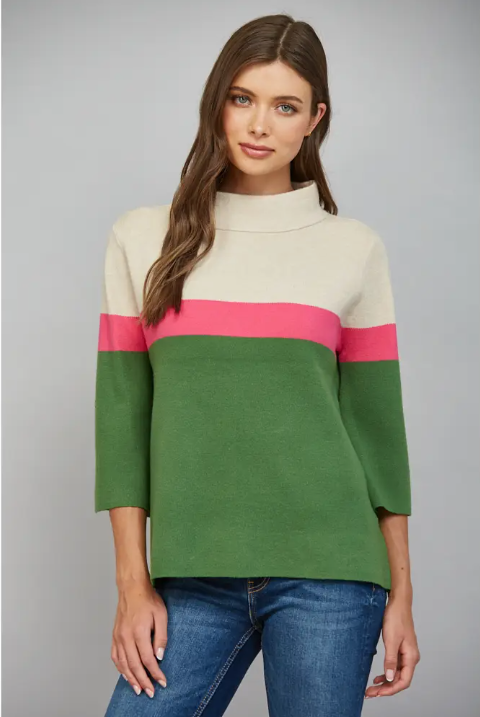 Color Block Mock Neck Sweater