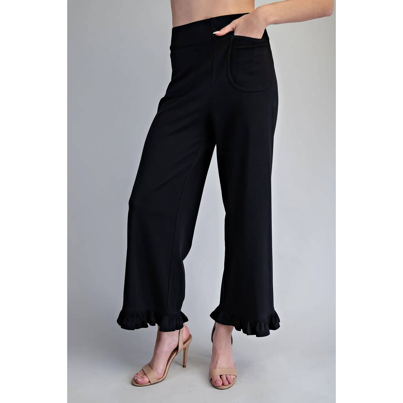 Ruffled Hem Black Pants