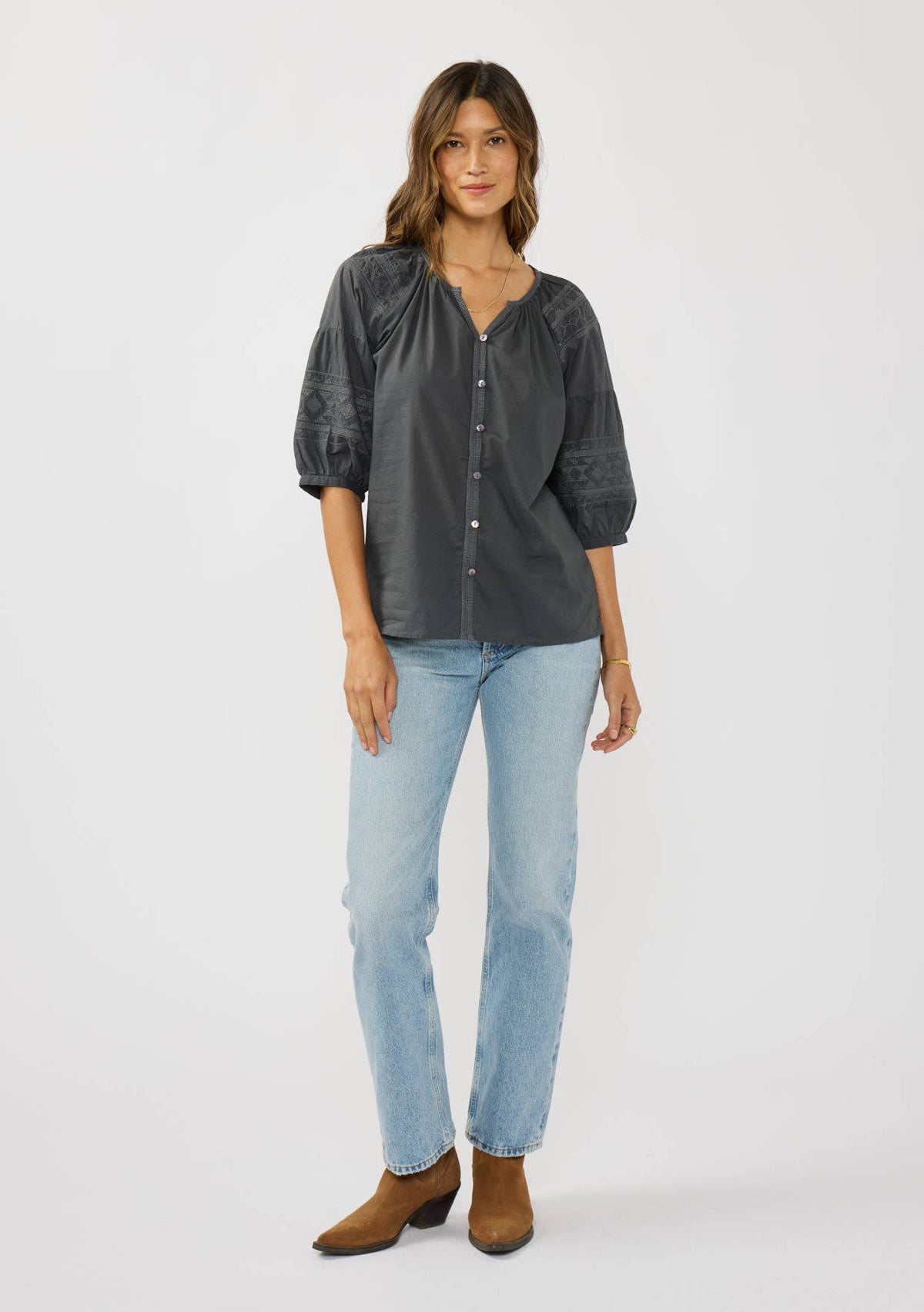 Grey Puff Sleeve Blouse