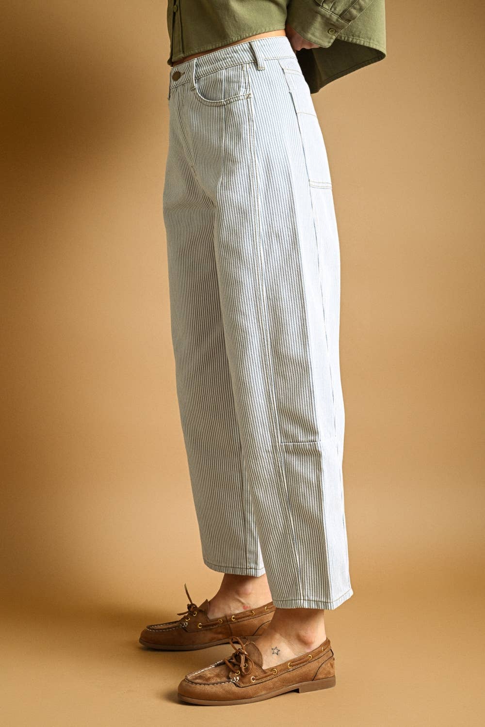 Pinstripe Barrel Jeans