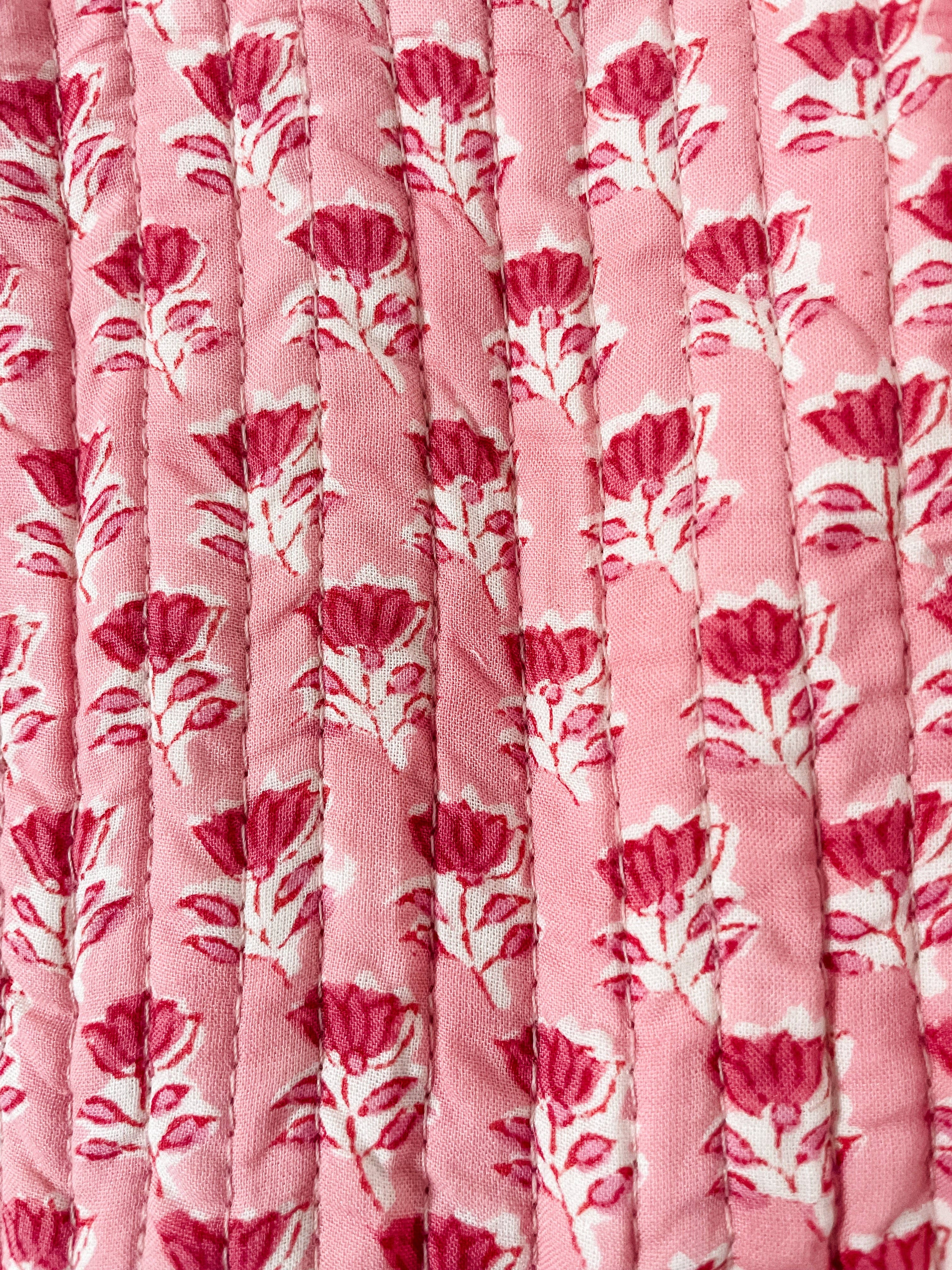 Pink Floral Block Print Tote Bag