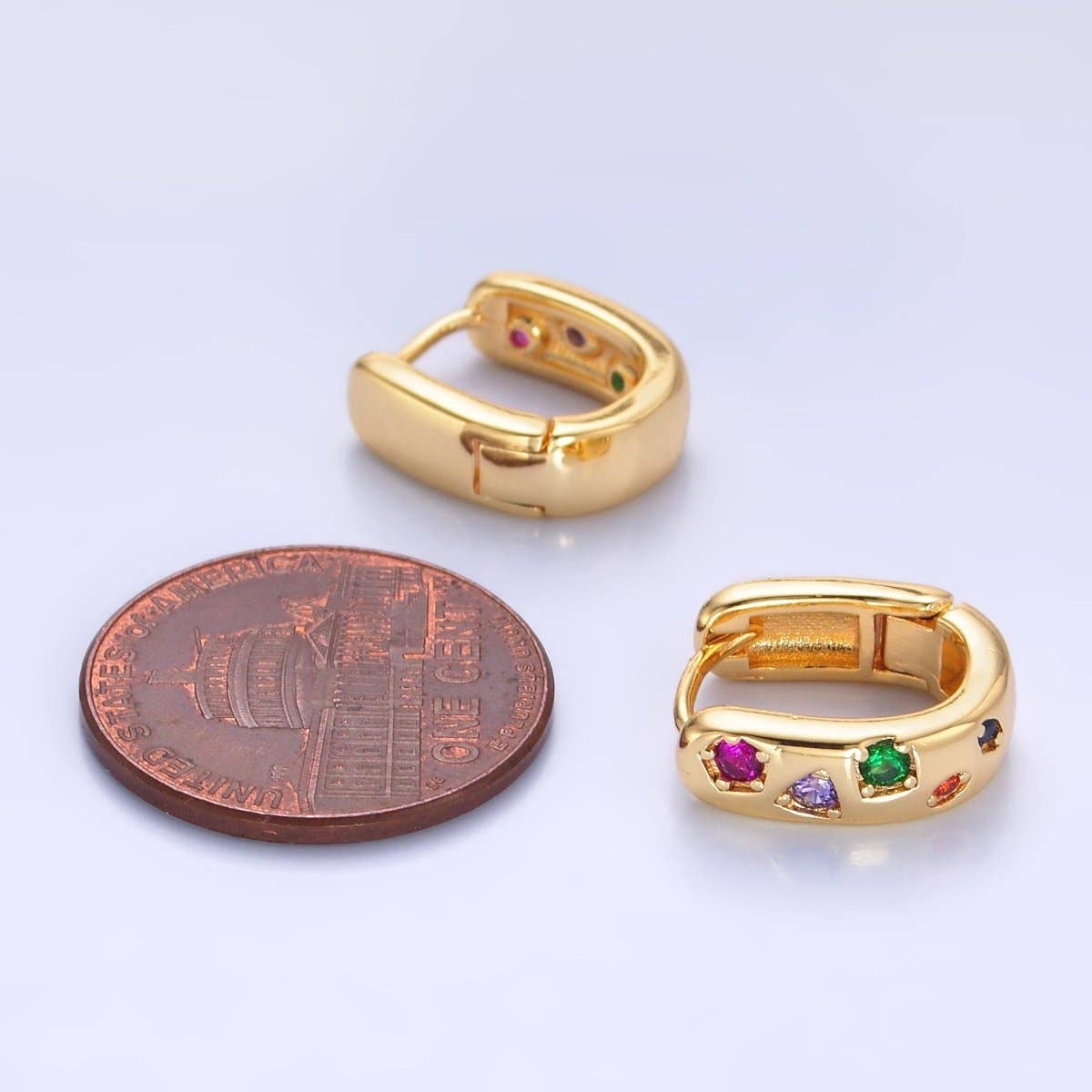 24K Gold Filled Multicolor CZ U-Shaped Huggie Earrings | AB002