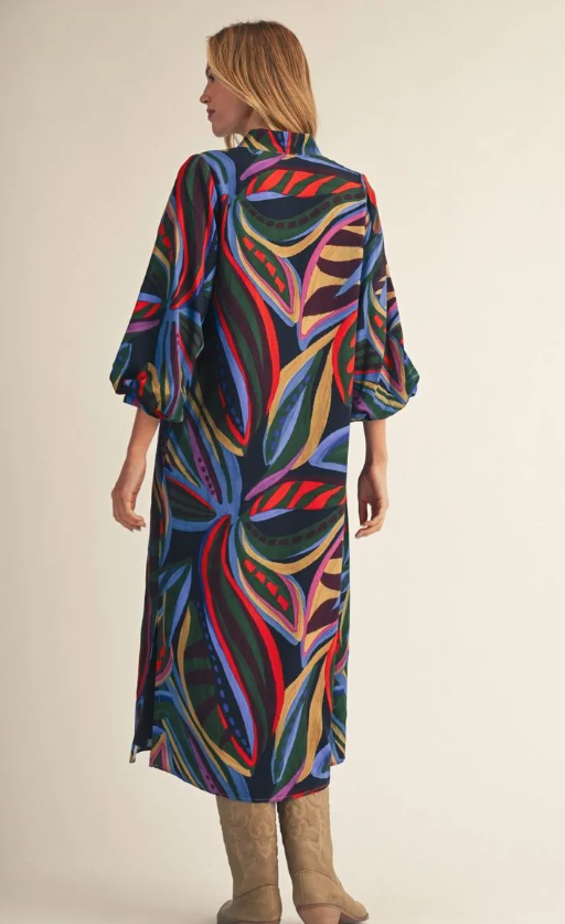 Navy Swirl Midi Dress