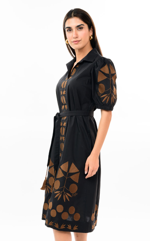 Embroidered Placket Shirt Dress