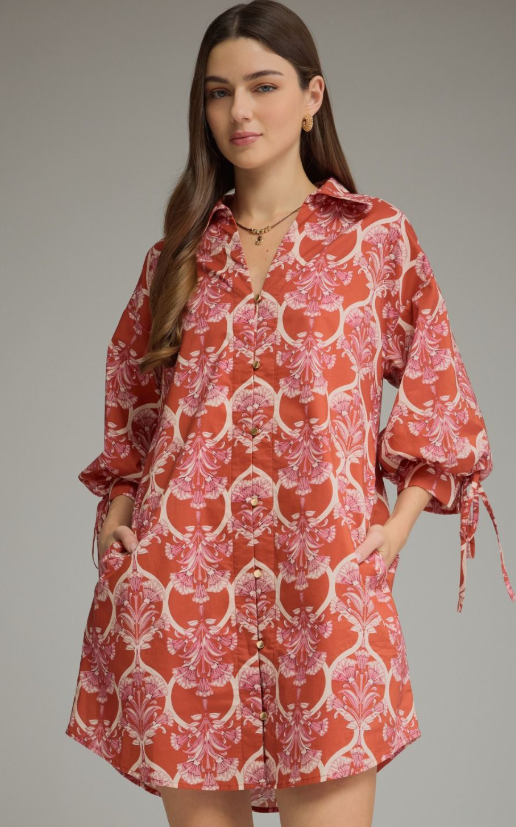 Rust Mini Shirt Dress