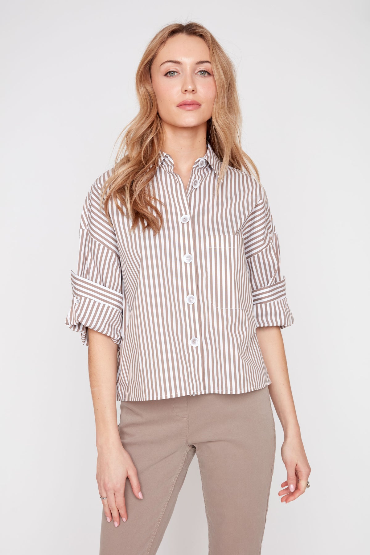 Striped Cotton Cropped Blouse
