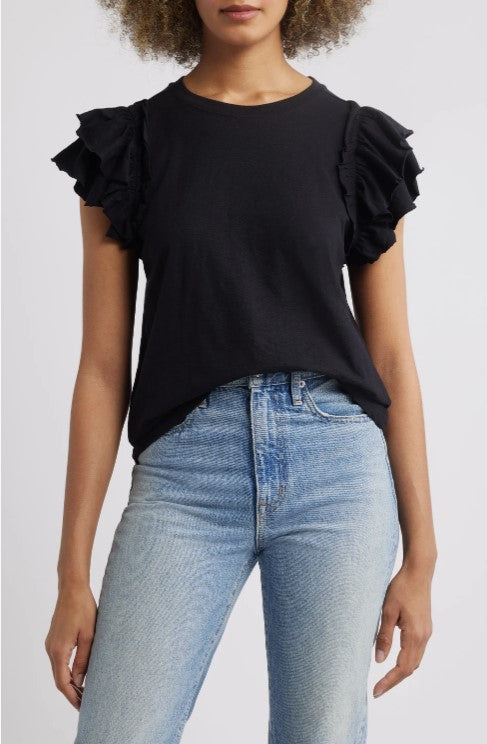 Black Ruffle Sleeve Top