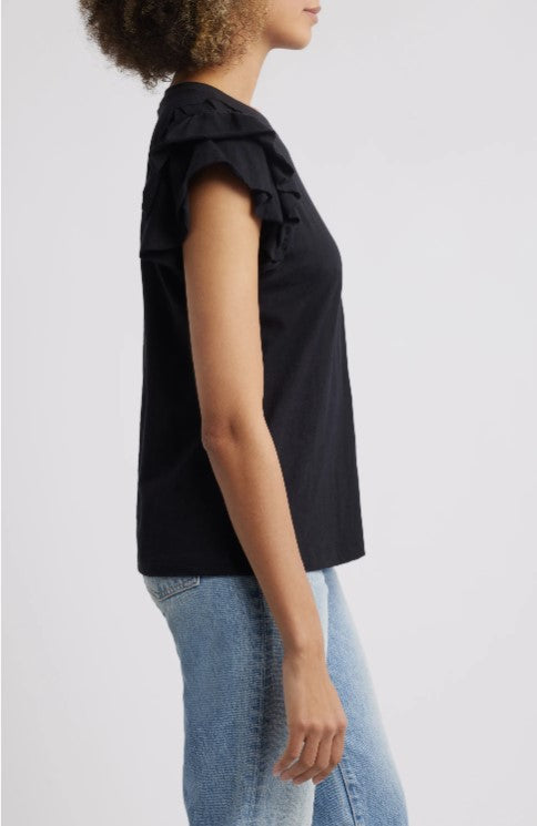 Black Ruffle Sleeve Top