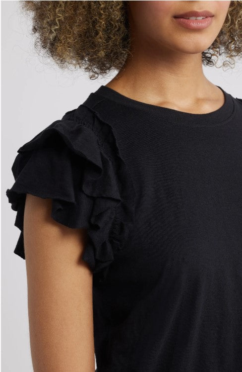 Black Ruffle Sleeve Top